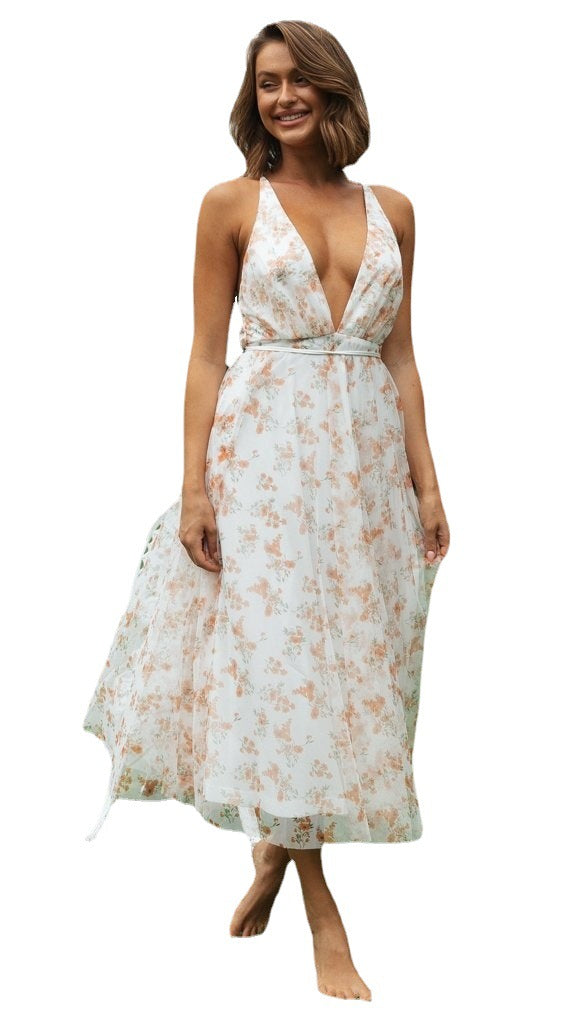 Robe maxi femme avec décolleté en V profond et chiffon fluide Levoire