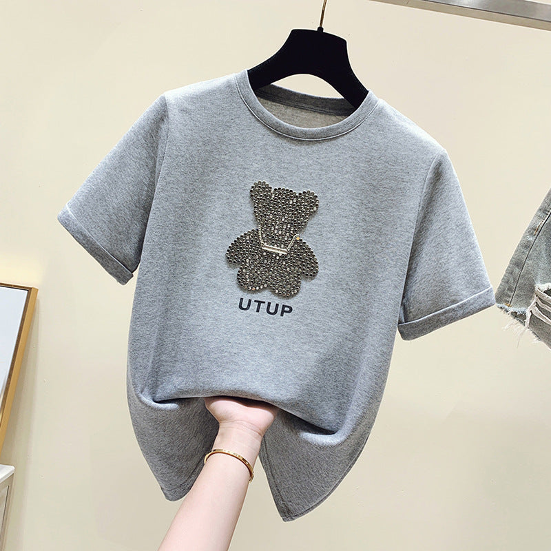 T-shirt femme avec motif d'ours scintillant et coupe décontractée Levoire
