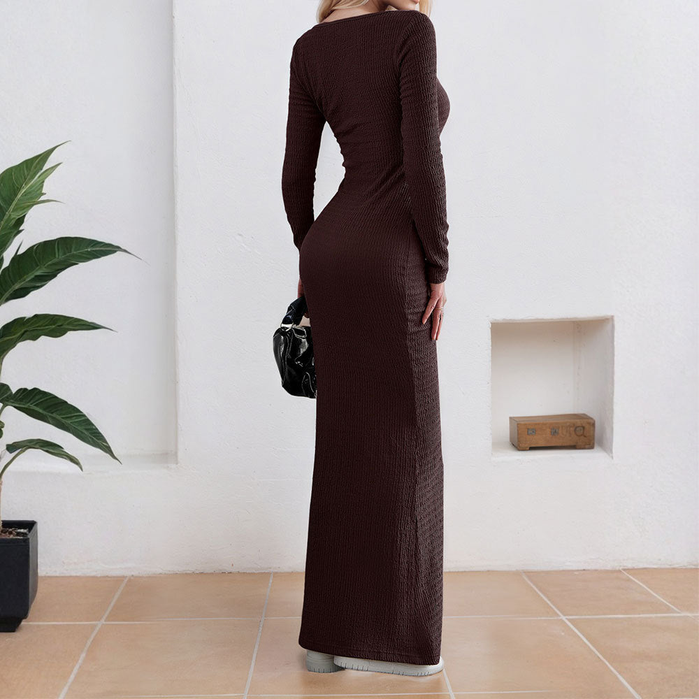 Robe maxi pour femmes avec décolleté carré profond et manches longues Levoire