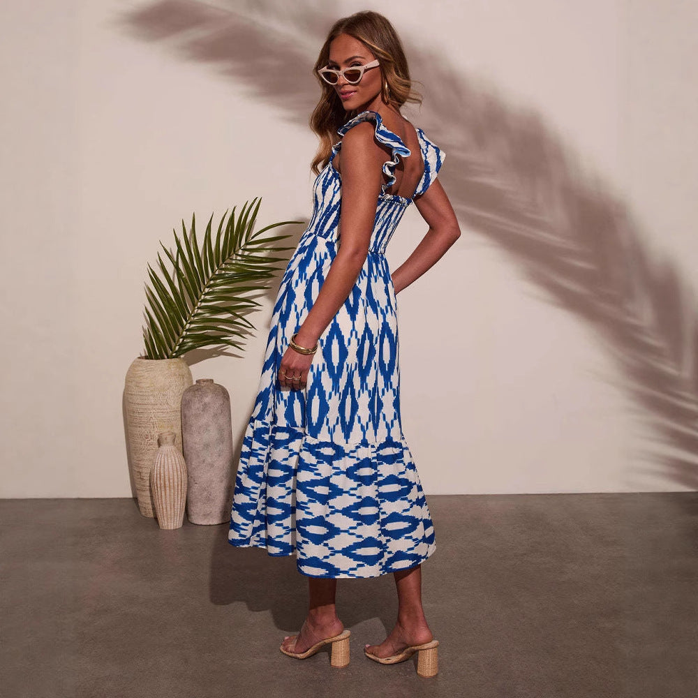 Robe maxi pour femmes avec corsage élastique, détails en volants et poches pratiques Levoire