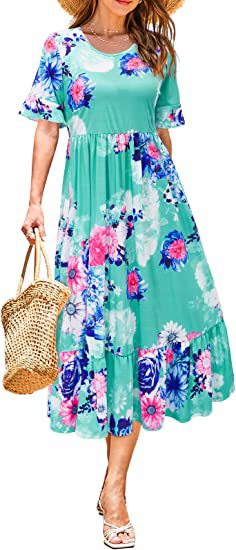 Robe midi pour femmes avec motif floral et ourlet à volants Levoire