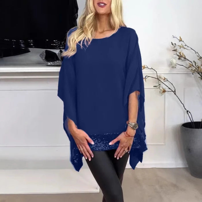 Top poncho féminin à la mode avec finition en dentelle élégante Levoire