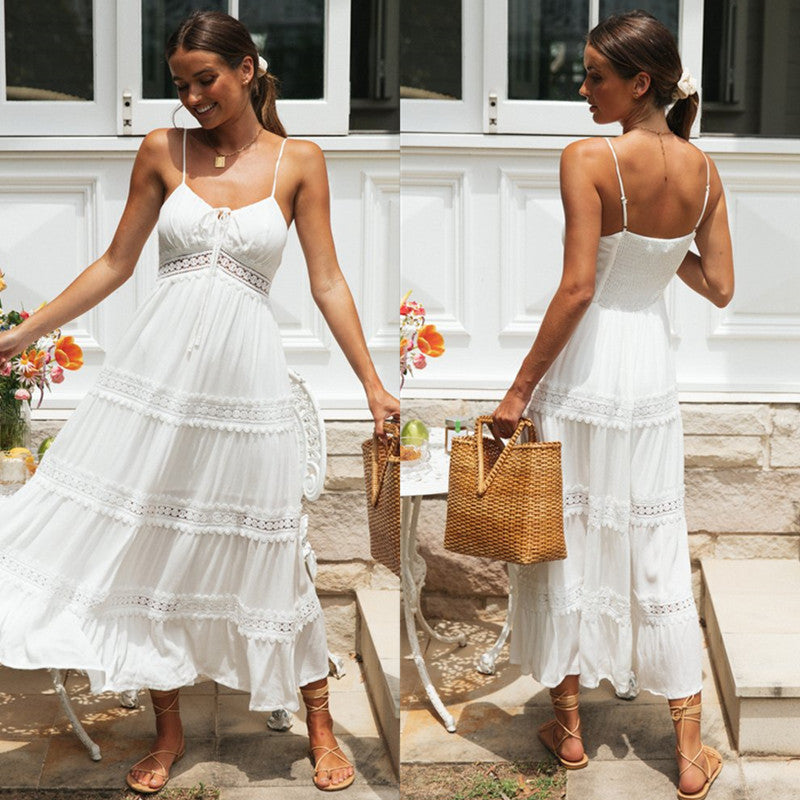 Robe maxi femme avec un nœud ludique et de délicates volants Levoire