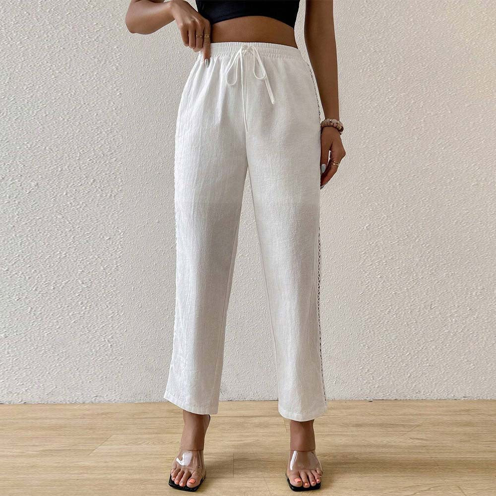 Pantalons larges en coton pour femmes avec détails de volants sur les côtés Levoire
