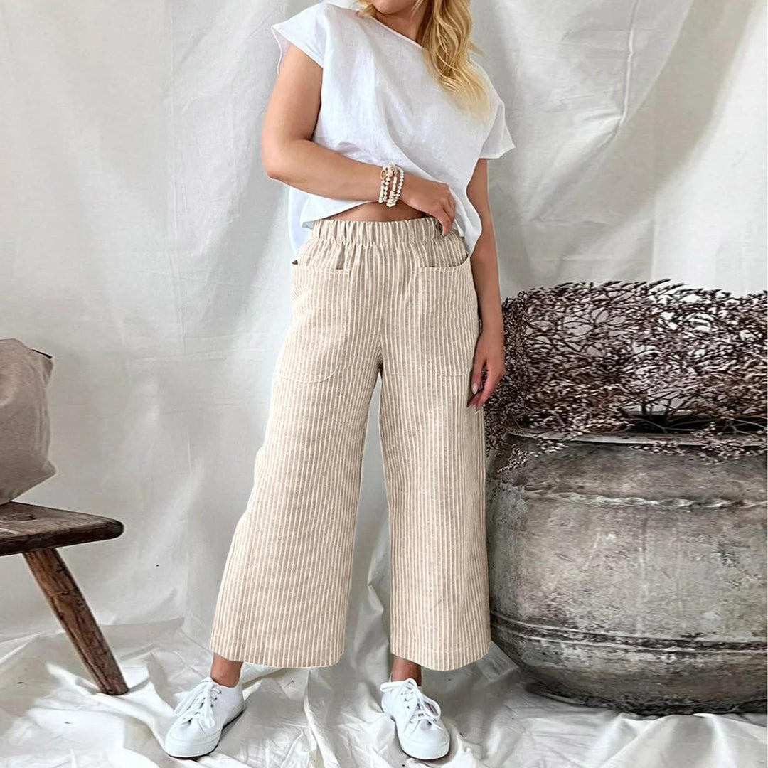 Levoire | Pantalon Large Rayé Confortable Pour Femmes Khaki