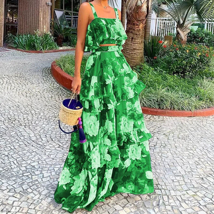 Robe Maxi Femme avec Motif Floral et Volants Levoire