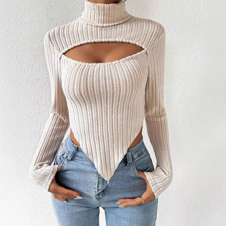 Body à manches longues pour femmes avec décolleté asymétrique et texture côtelée Levoire