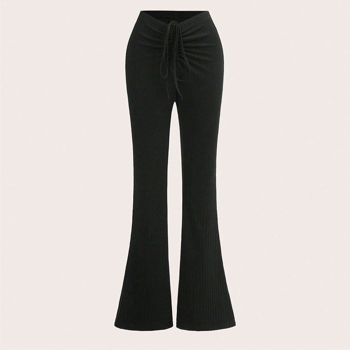 Pantalon à panneaux côtelés pour femmes avec taille haute et cordon de serrage latéral Levoire