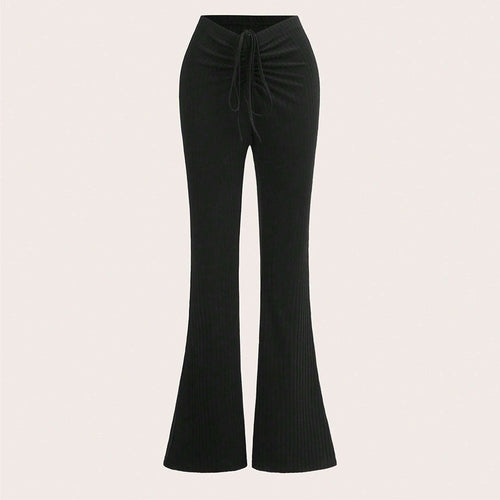 Pantalon à panneaux côtelés pour femmes avec taille haute et cordon de serrage latéral Levoire