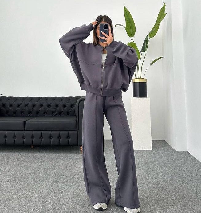 Levoire | Trendik Street Style Veste Pantalon Long Set Gris foncé