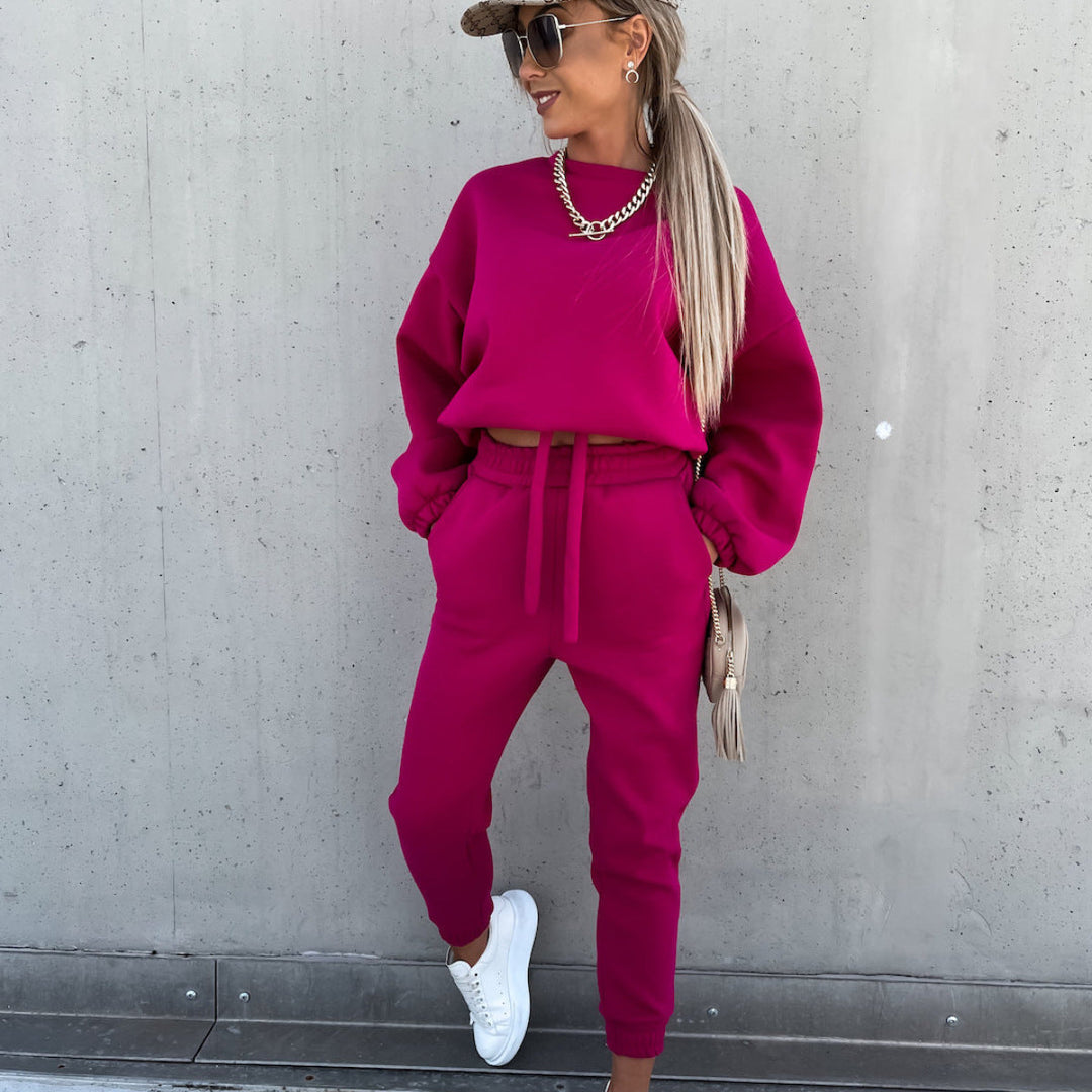 Levoire | Pull en college unicolore élégant - pack décontracté Magenta