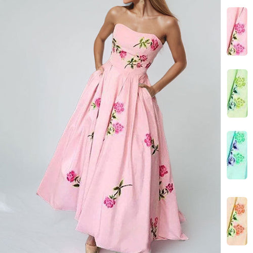 Robe maxi élégante sans bretelles pour femmes avec design floral et poches latérales Levoire