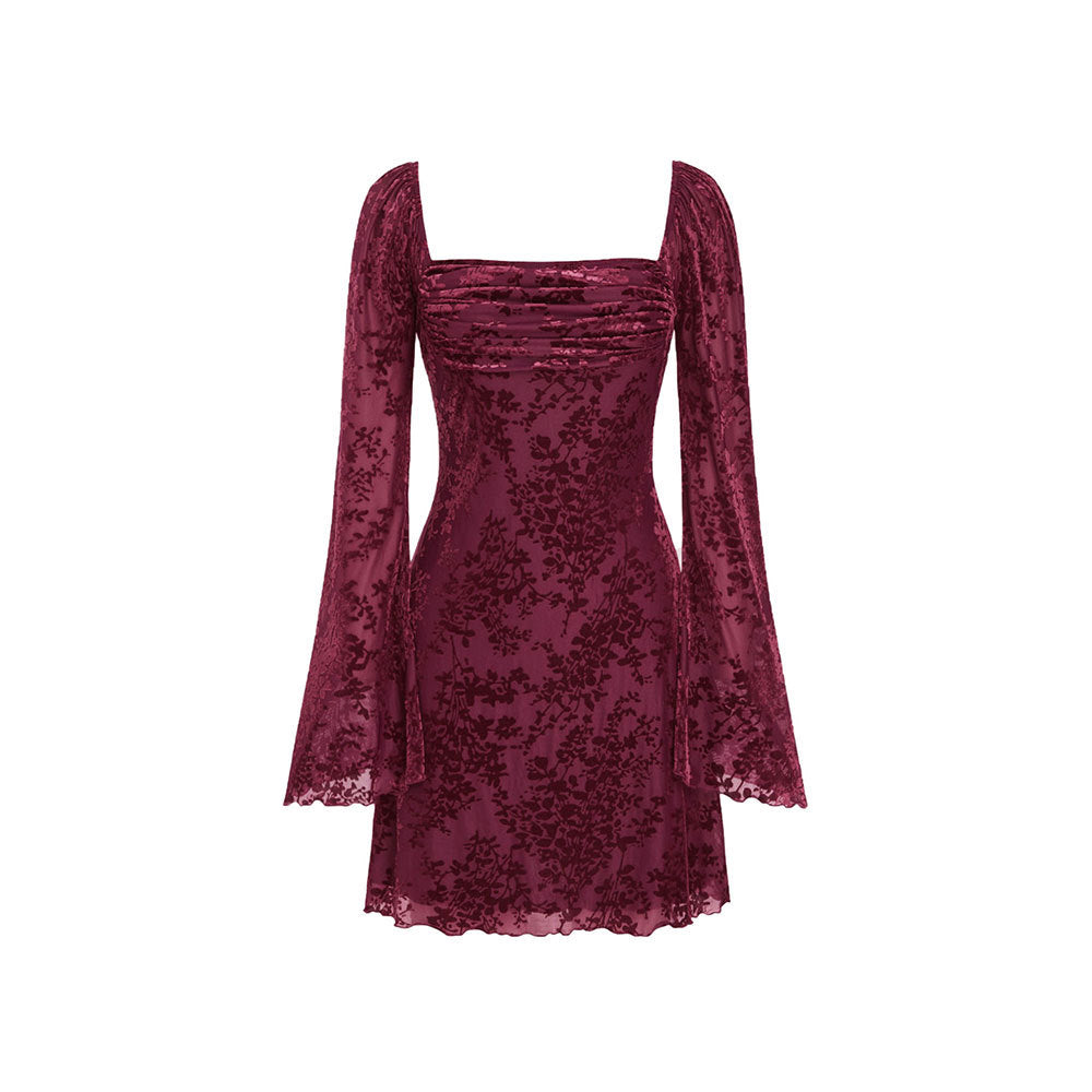 Robe en velours pour femmes avec décolleté en V profond et élégantes manches bouffantes Levoire