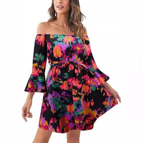 Robe femme décolletée avec motif coloré Levoire