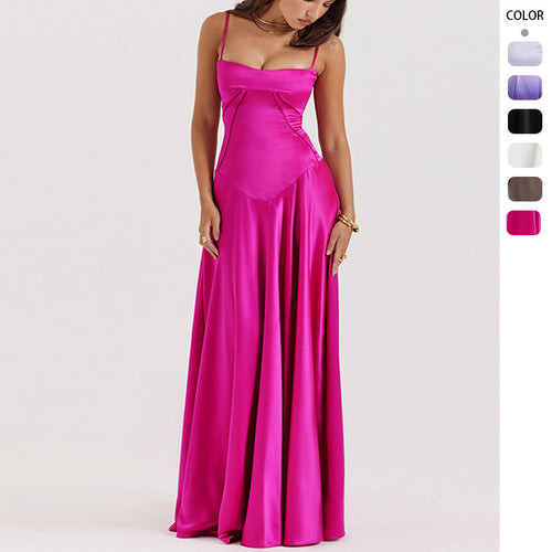 Robe maxi élégante en satin pour femme avec bretelles fines et coupe près du corps Levoire