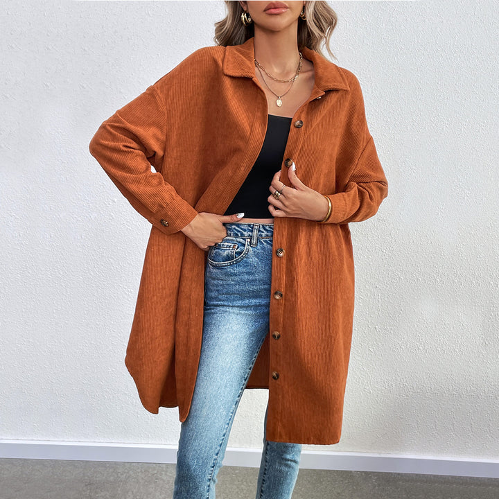 Chemise veste à manches longues pour femmes en tissu cord soft avec patte de boutonnage Levoire