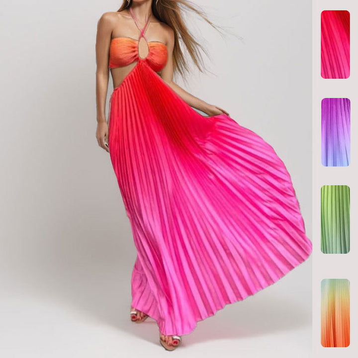 Robe maxi plissée élégante pour femme avec décolleté plongeant et détails découpés Levoire