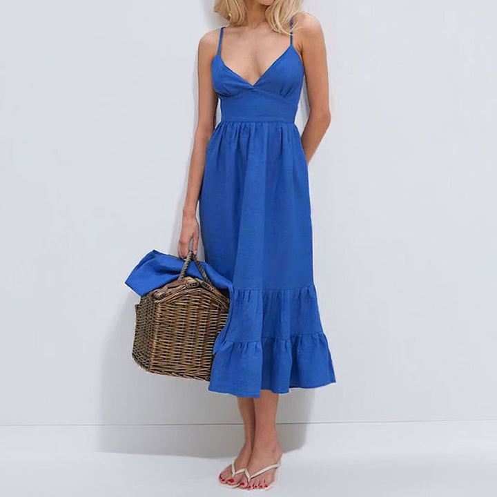 Robe maxi femme avec décolleté en V plongeant et jupe volumineuse Levoire