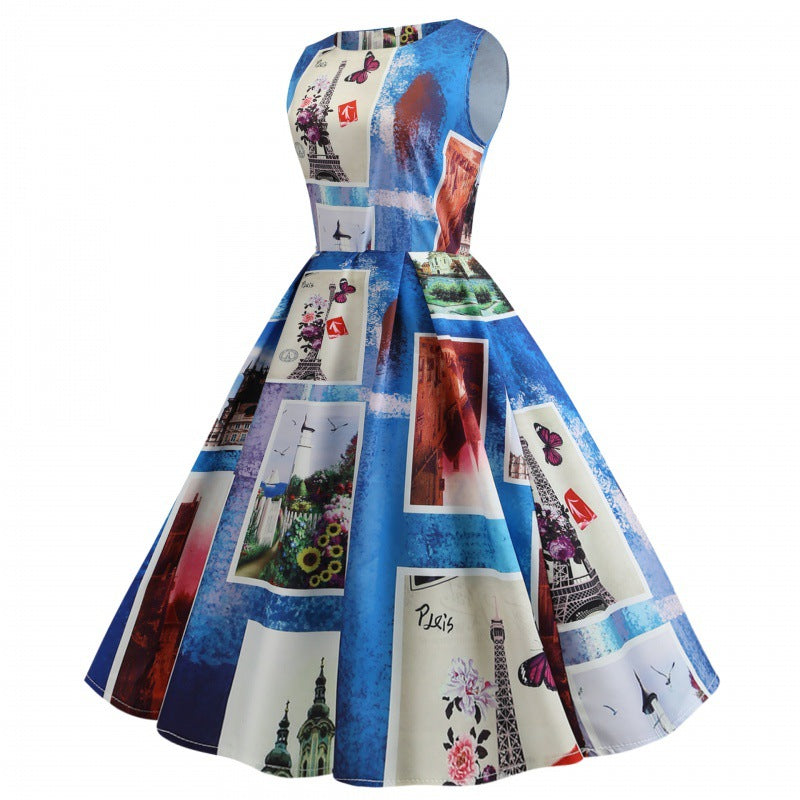 Robe A-Line Vintage Femme avec Design Artistique Levoire