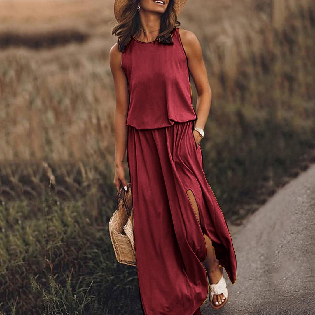 Levoire | Élégante Robe Longue Multicolore à Découpe Zinfandel