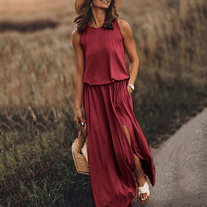 Levoire | Élégante Robe Longue Multicolore à Découpe Zinfandel
