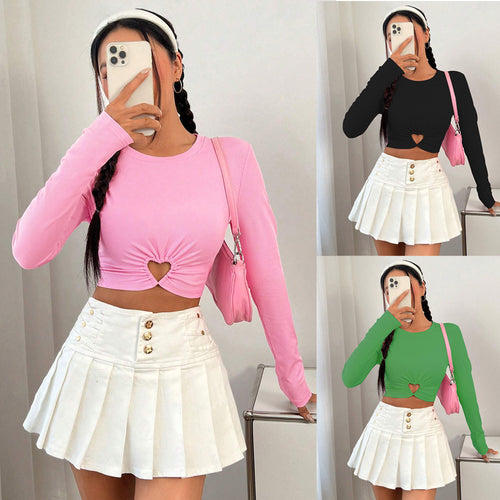 Femme à manches longues cropped avec encolure en cœur et drapé élégant Levoire