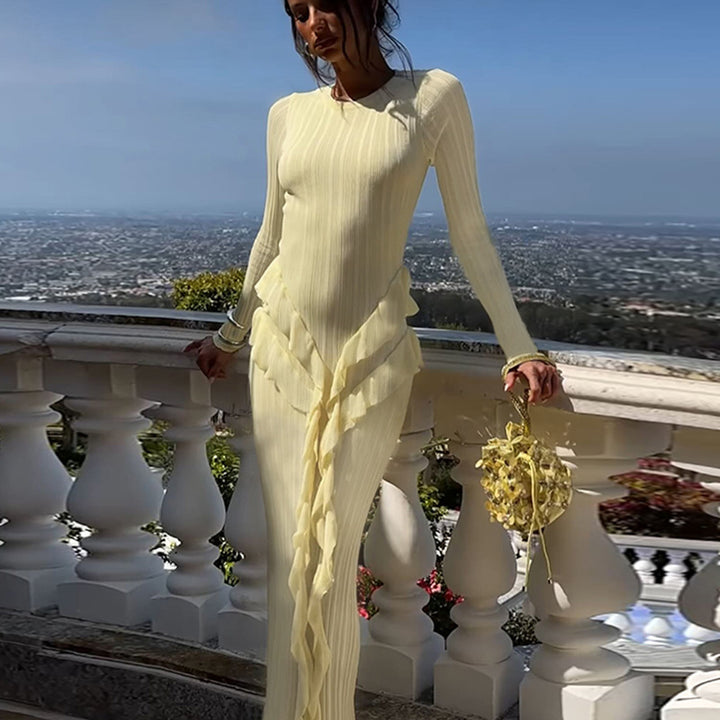 Robe maxi élégante pour femmes avec volants volumineux et manches longues Levoire