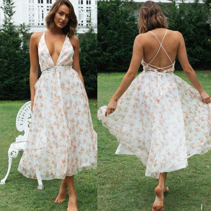 Robe maxi femme avec décolleté en V profond et chiffon fluide Levoire
