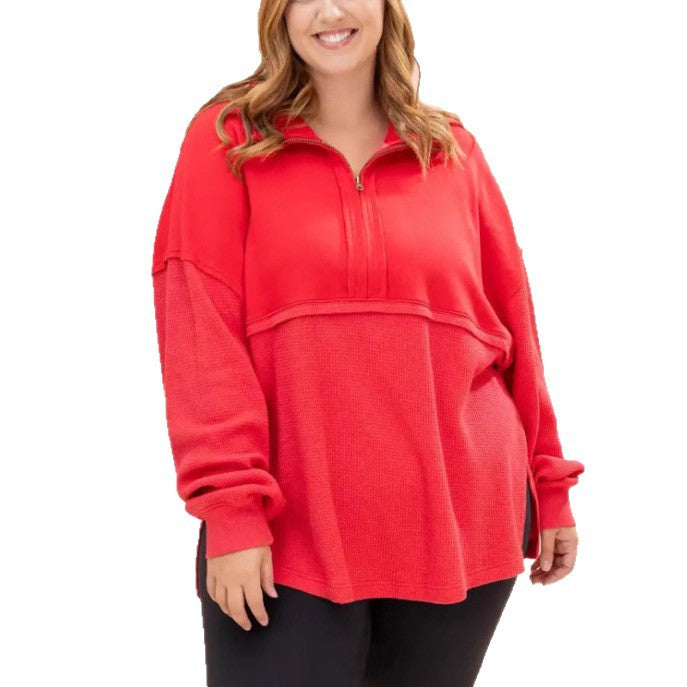 Sweat-shirt décontracté pour femmes avec fermeture éclair half et manches volumineuses Levoire
