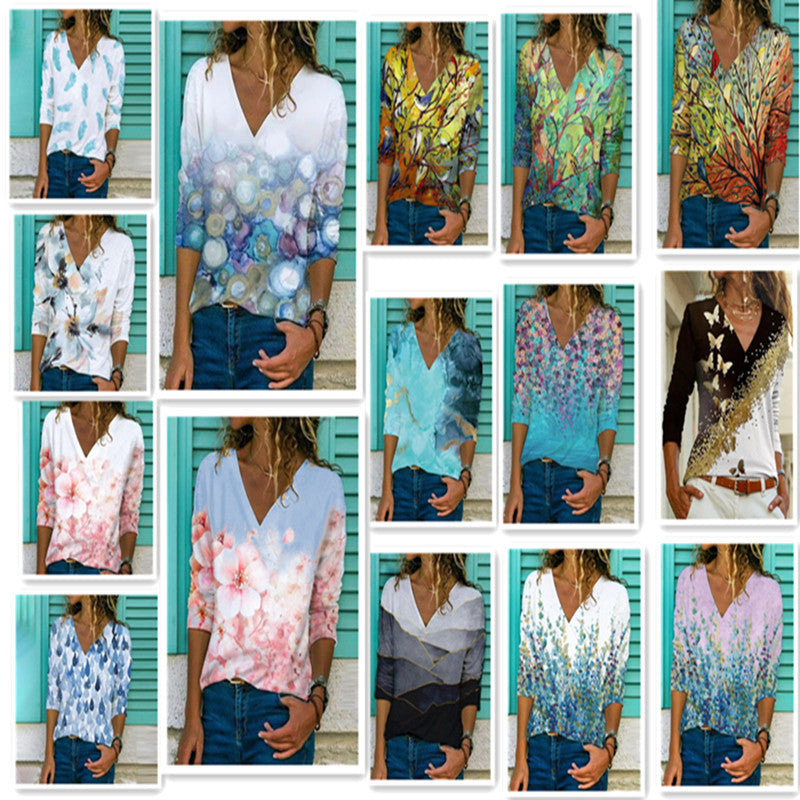 Levoire | Rento Print V-col Vêtements à manches longues T-shirt