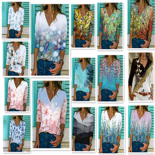 Levoire | Rento Print V-col Vêtements à manches longues T-shirt