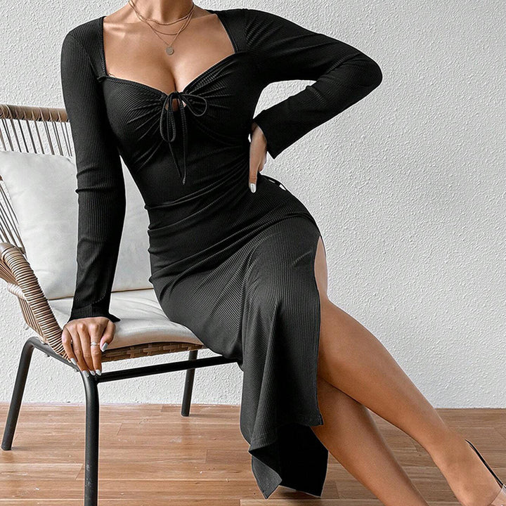 Robe à manches longues côtelée pour femme avec cordon de serrage ajustable Levoire