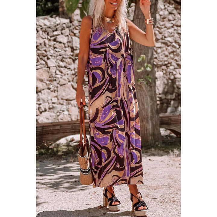 Levoire | Robe loose sans manches imprimée relaxante pour femmes Lila