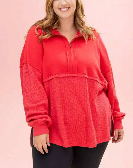 Sweat-shirt décontracté pour femmes avec fermeture éclair half et manches volumineuses Levoire