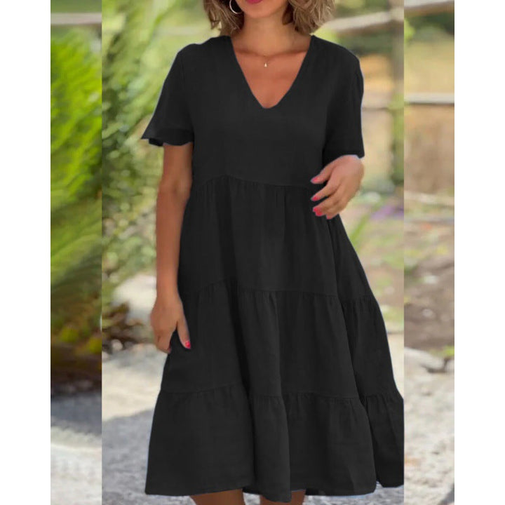 Levoire | Rento V-découpe Yuni Couleur Solide Jupe Évasée Courte Robe noir