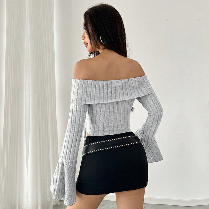 Haut Femme Dos Nu avec Ourlet Asymétrique et Manches Longues Trompette Levoire