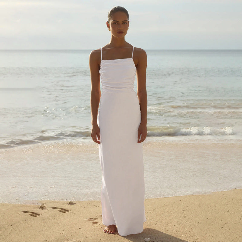 Robe maxi élégante pour femmes avec effet froncé sophistiqué et bretelles spaghetti Levoire