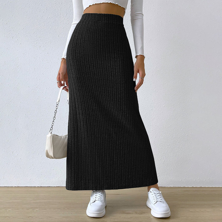Jupe tricotée longue pour femmes avec côtes diagonales et taille haute Levoire