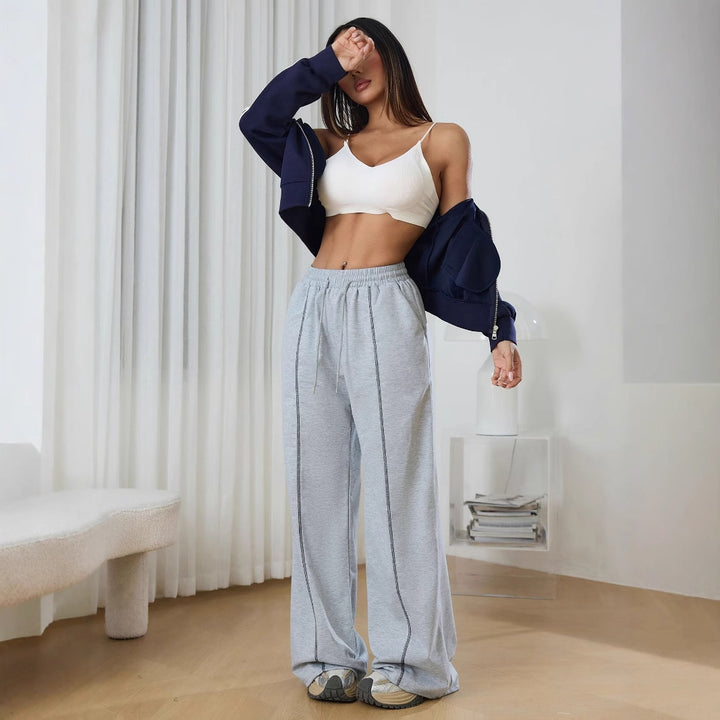 Pantalons de loisirs haut de gamme pour femmes avec coutures contrastées sur les côtés Levoire
