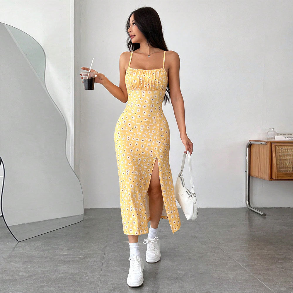 Robe midi pour femmes avec motifs floraux et fente latérale Levoire