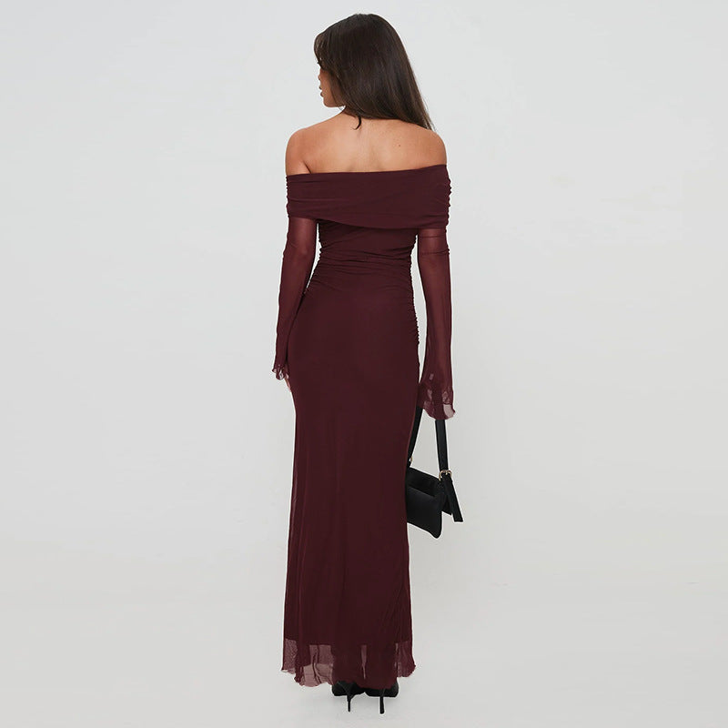Robe maxi élégante femmes à épaules dénudées avec design de volants sophistiqué Levoire