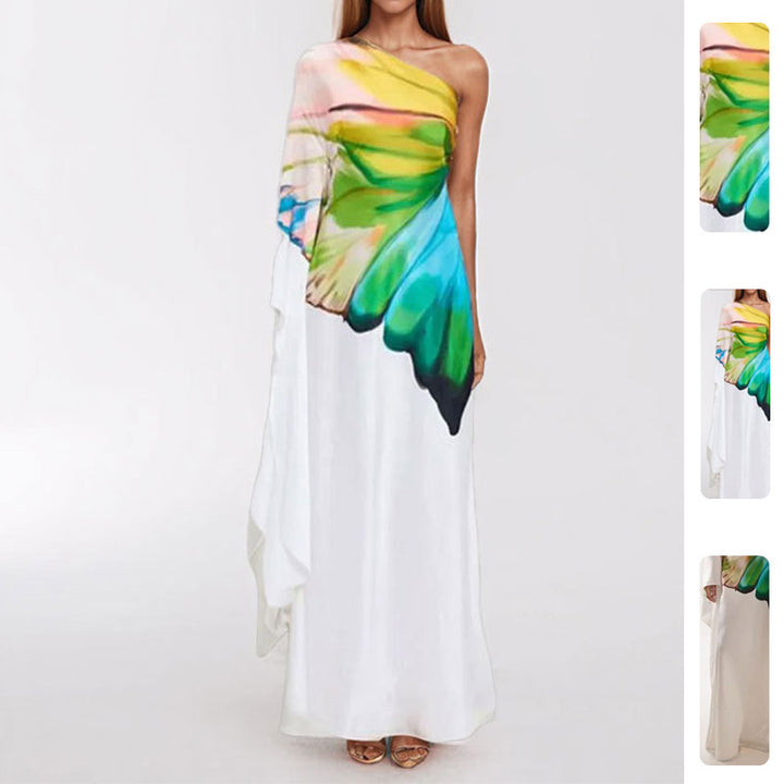 Robe maxi pour femme avec design asymétrique et dégradé de couleurs artistique Levoire