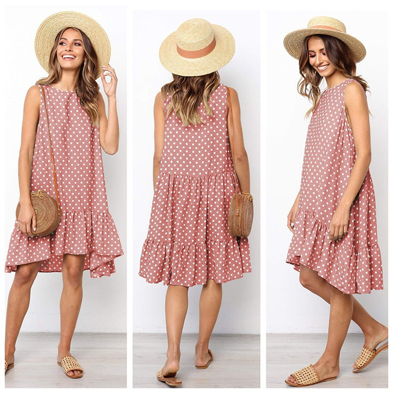 Robe d'été A-line pour femme avec ourlet volanté et pois Levoire