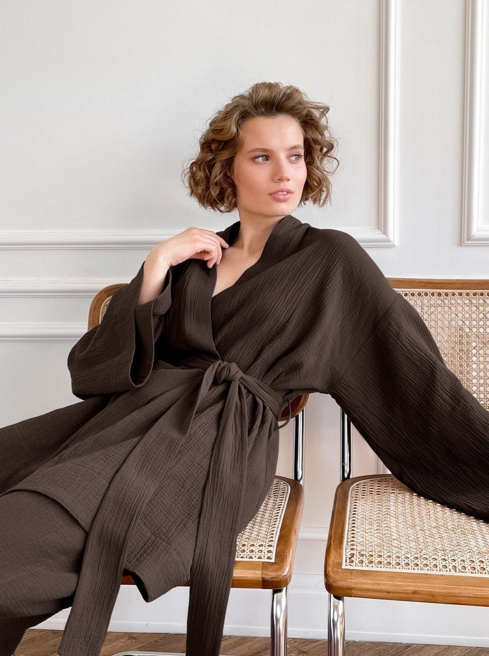 Levoire | Crêpe Manches Longues Pantalons Larges Ensemble De Pyjama Deux Pièces