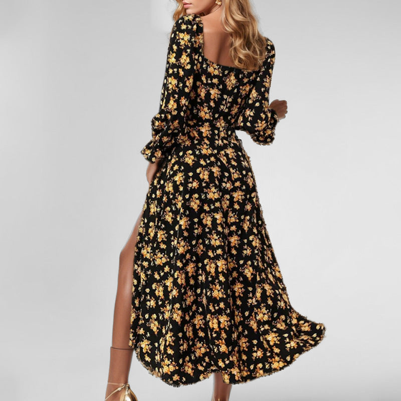 Robe midi pour femmes avec un design floral ludique et une fente haute Levoire