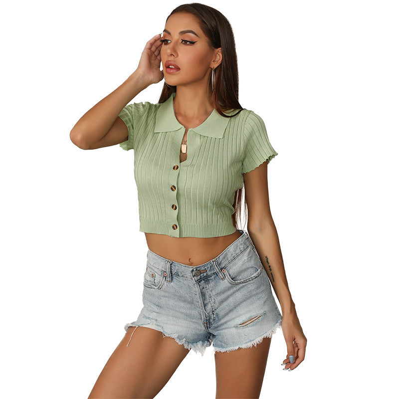 Blouse Femme à Manches Courtes avec Détails Bouton Levoire