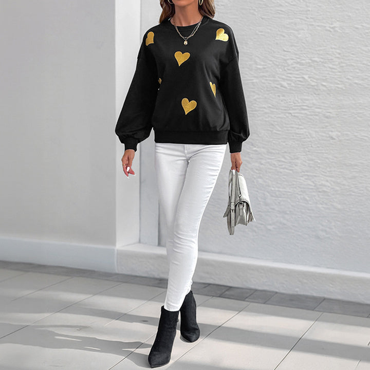 Sweat-shirt féminin à la mode avec impression de cœur doré Levoire