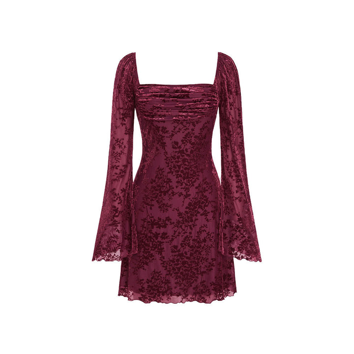 Robe en velours pour femmes avec décolleté en V profond et élégantes manches bouffantes Levoire