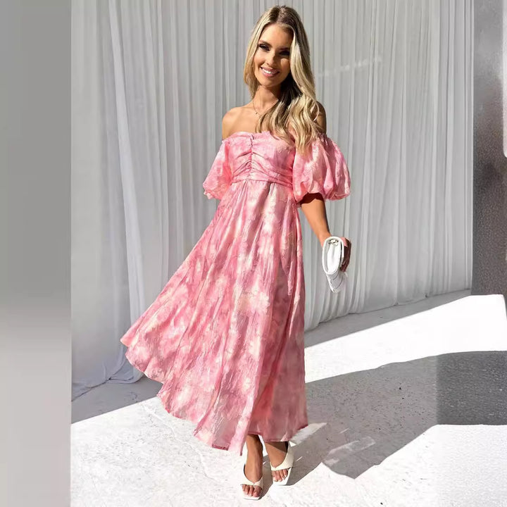 Robe Midi Femme avec Manches Bouffantes et Design Floral Levoire