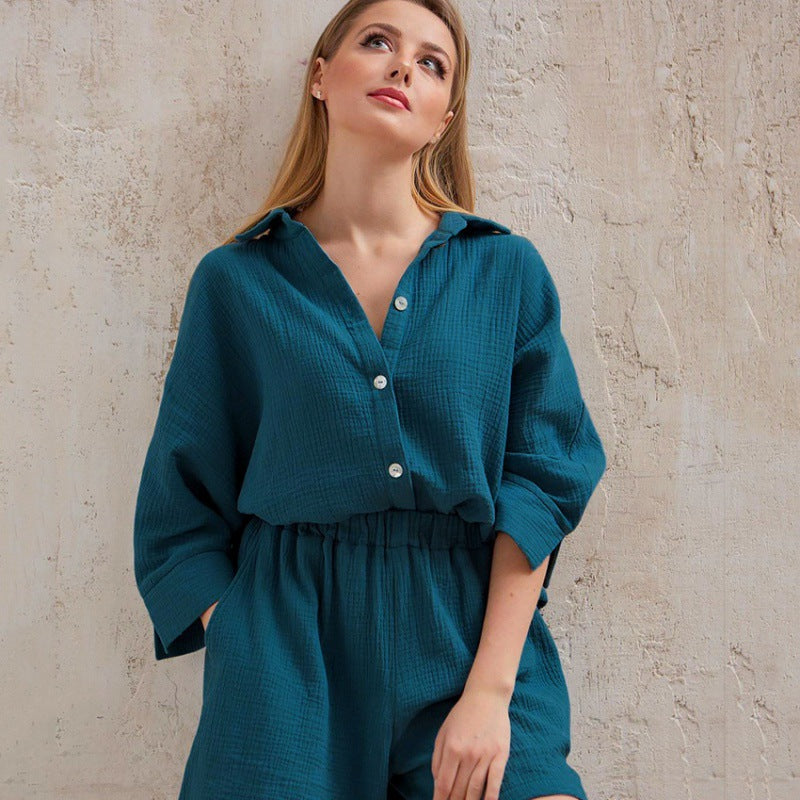 Levoire | Haut Chic Décontracté Et Ensemble Court En Deux Pièces Pour Femmes Bleu vert